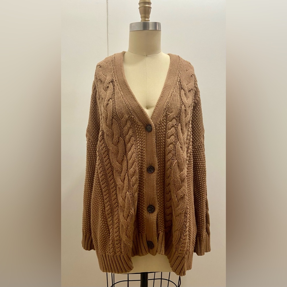 Jenni Kayne Cocoon Cotton Cable Knit Cardigan Sand Brown